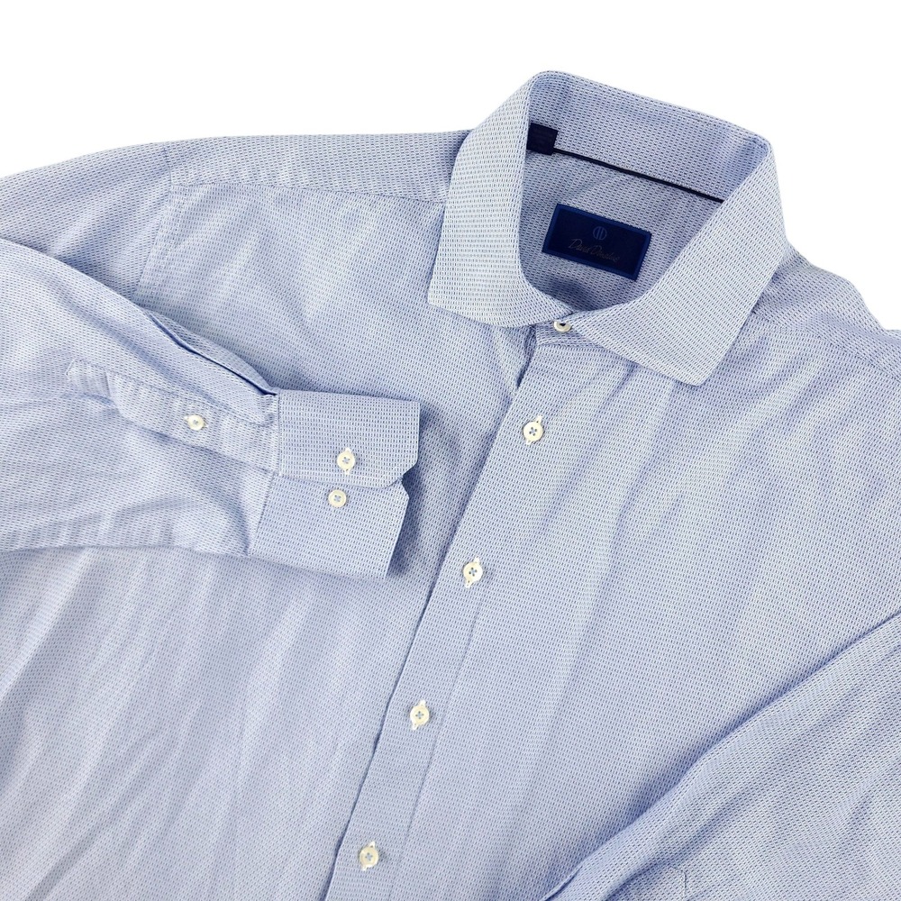 David Donahue Dress Shirt Mens 18 34/35 Blue Geometric Regular Fit Long Sleeve